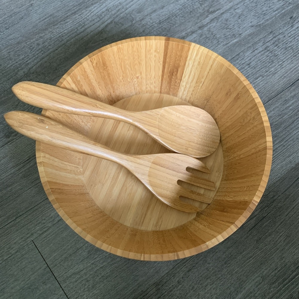 Lipper International 3-Piece Bamboo Salad Bowl Set with Servers 12in